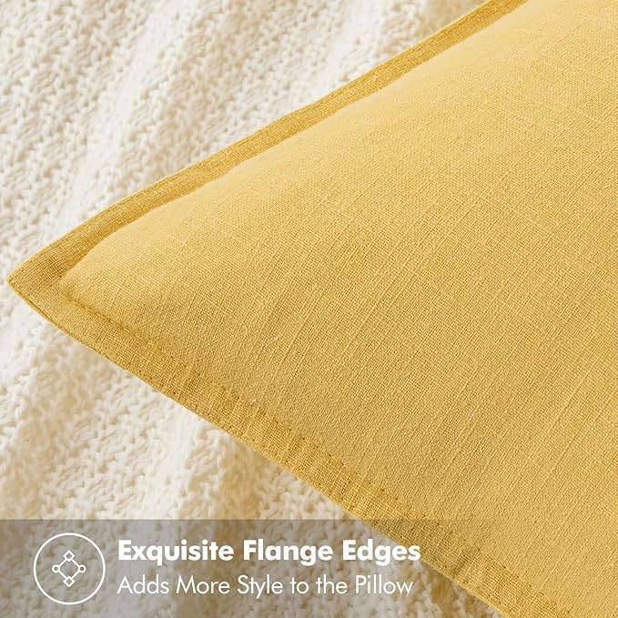MIULEE Decorative Linen Euro Sham Pillow Covers 24x24 Yellow | Boho Farmhouse Neutral Couch Throw Pillows for Bed, Pack of 2 Accent Modern Pillowcases, Sofa Livingroom Home Decor