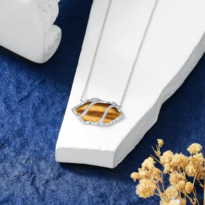 HPQQ Teardrop Necklace 925 Sterling Silver Filigree Gemstone Pendant Necklace Fine Jewelry Birthday Mother's Day Gifts for Women Her Mom