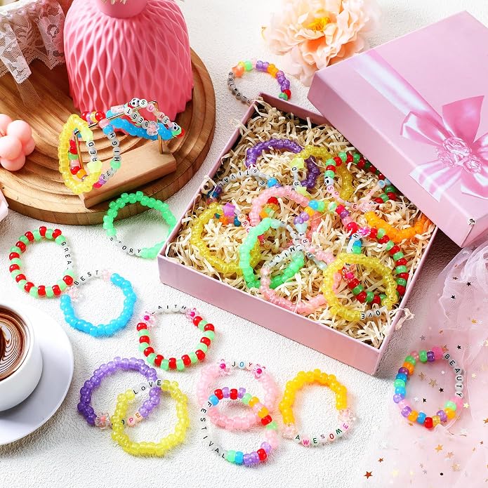 Equsion 48 Pcs Music Party Supply Rave Kandi Bracelets Glow in the Dark Wear and Trade Handmade Party Rave Bracelets Alphabet Plus Music Festival Accessories Every Time for Women Men