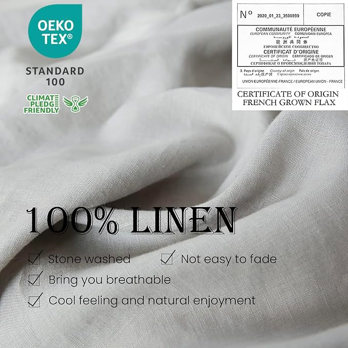 Simple&Opulence 100% Linen Duvet Cover Set 2pcs Basic Style Natural French Washed Flax Solid Color Soft Breathable Farmhouse Bedding with Button Closure - Light Grey, Twin