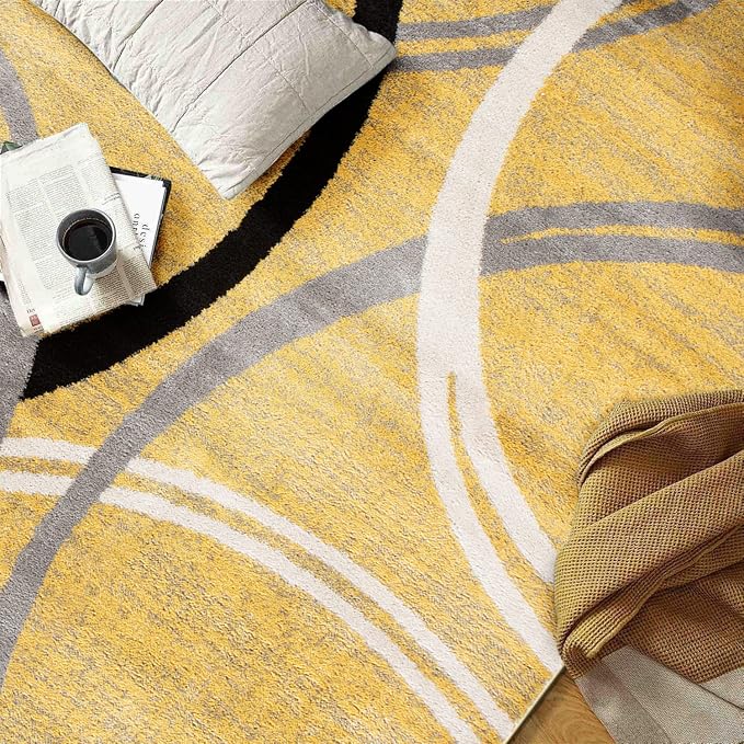 Rugshop Wavy Circles Non-Shedding Living Room Area Rug Yellow 3'3" x 5'
