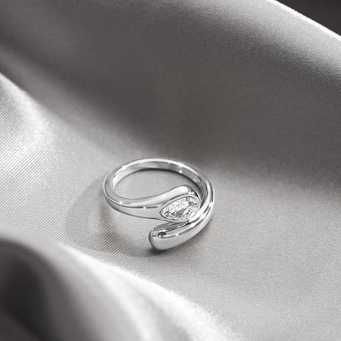 Non Tarnish Gold Chunky Rings for Women, 14K Gold Plated Statement Dome Rings Stacking Silver, Adjustable Mens Eternity Wedding Band Mixed Metal Jewelry Size 3-13