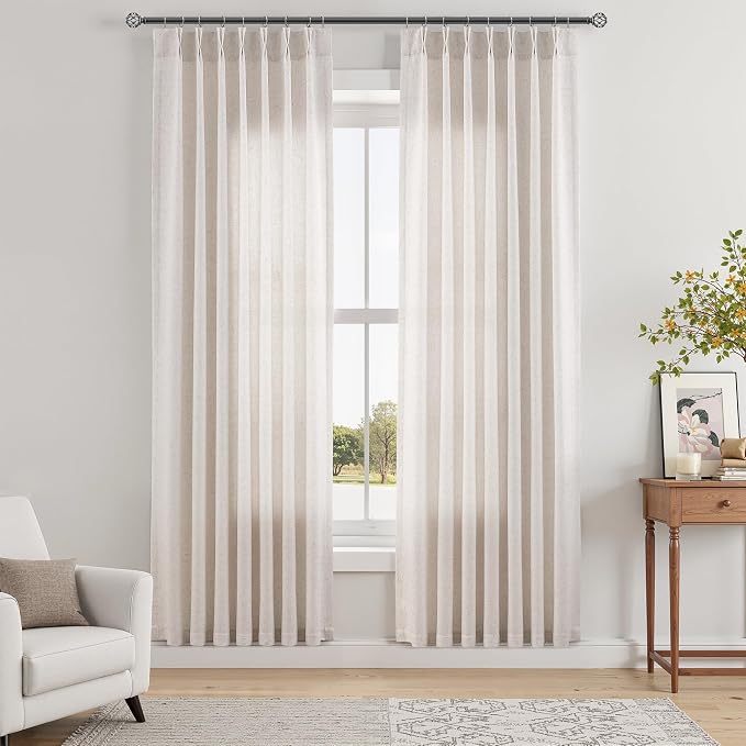 Aersas Linen Pinch Pleated Cream Curtains 80 Inch for Living Room Privacy Rod Pocket Back Tab Pleat Window Curtain 2 Panels for Bedroom Dining Room Light Filtering Boho Farmhouse Drapes 40x80