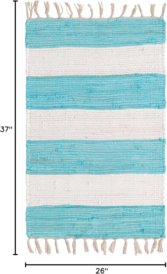 Unique Loom Chindi Rag Collection Area Rug - Striped (2' 2" x 3' 1" Rectangle, Turquoise and Ivory)