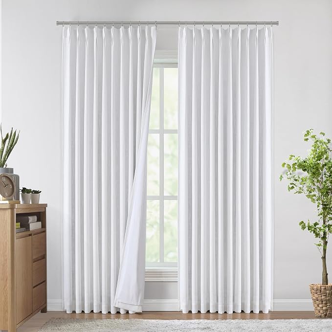 Vision Home White Pinch Pleated Full Blackout Curtains 60 inch Wide Thermal Insulated Window Panels 90 inch for Living Room Bedroom Room Darkening Pinch Pleat Drapes with Hooks Back Tab 60" Wx90 Lx1