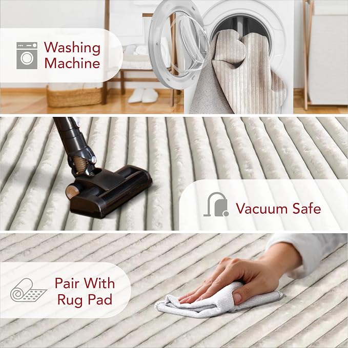 nuLOOM Kai Off White Striped Washable Area Rug, 8' x 10' | Nuloom Kai Striped 8' x 10' Machine Washable Area Rug for Living Room Bedroom Dining Room, Off White