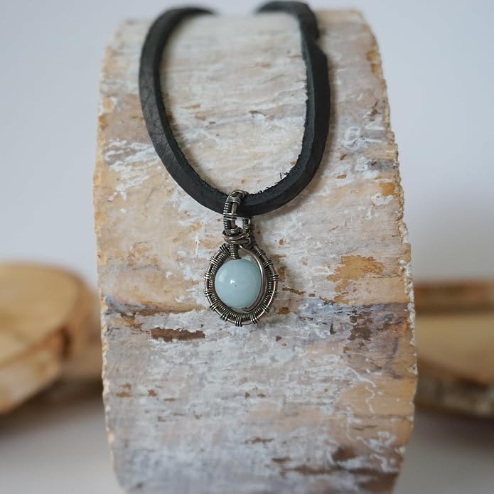 Simple Men's Birthstone Crystal Necklace with Leather Cord