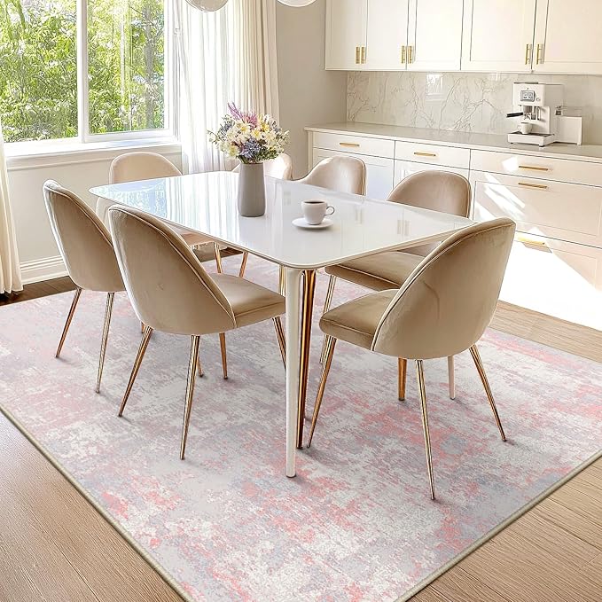 RELEANY Washable Area Rugs 5'x7' Non-Slip Modern Abstract Soft for Living Room Entryway Bedroom Kitchen, Print Pattern, Grey Pink