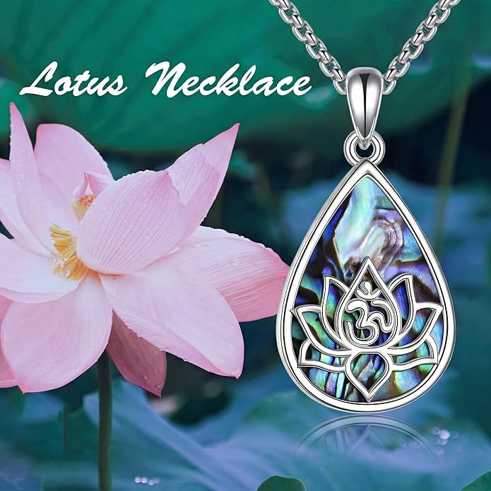 ONEFINITY Lotus Necklace 925 Sterling Silver Moonstone Pendant Necklace Yoga Lotus Jewelry for Women