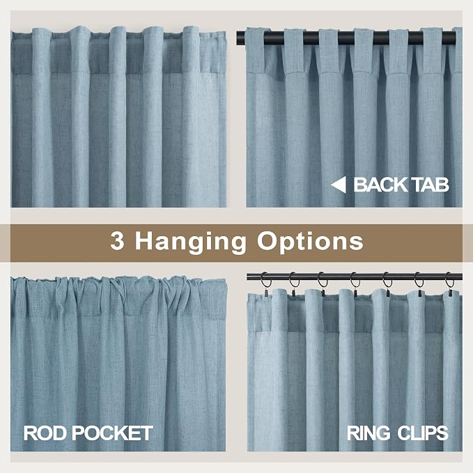 Light Blue Curtains 45 Inch Length for Small Bedroom 2 Panels Rod Pocket Back Tab Textured Semi Sheer Linen Short Cafe French Country Blue Curtain for Kitchen Bathroom Farmhouse Decor Stone Blue Dusty