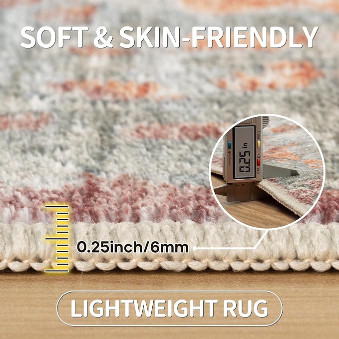 10x14 Area Rugs Large Living Room Rug Washable: Modern Abstract Rug Indoor Modern Carpet Non Slip for Dining Room Bedroom Nursery Home Office Red Brown