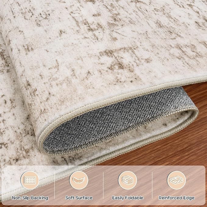 9x12 Area Rugs for Living Room Rug Washable: Modern Large Rug for Dining Room Bedroom Carpet Non Slip 9 by 12 Indoor Abstract Nursery Home Office Beige Ivory