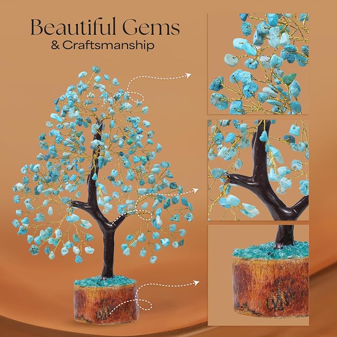 Turquoise Gemstone Crystal Tree, 2 Chakra Pendants, Crystals and Healing Stones, Birthday Gifts for Women, Gemstone Tree, Office Decor, Chakra Stones, Positive Energy Crystals, Gifts for Mom 10-12"