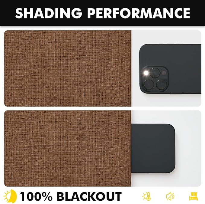 MIULEE 100% Blackout Linen Curtains for Bedroom 42 x 72 Inch Brown 2 Panels | Thermal Insulated, Room Darkening Drapes for Living Room, Back Tab Rod Pocket Pinch Pleated, Solid Luxury Decor