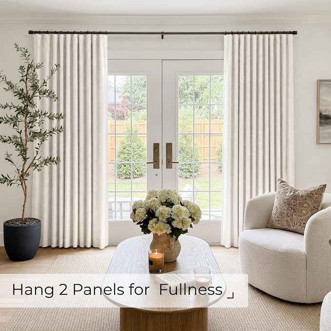 INOVADAY 100% Blackout Curtains for Bedroom, Black Out Curtains 108 Inch Long, Clip Rings Linen Blackout Drapes, Thermal Insulated Room Darkening for Living Room, 1 Panel - Beige,W102xL108