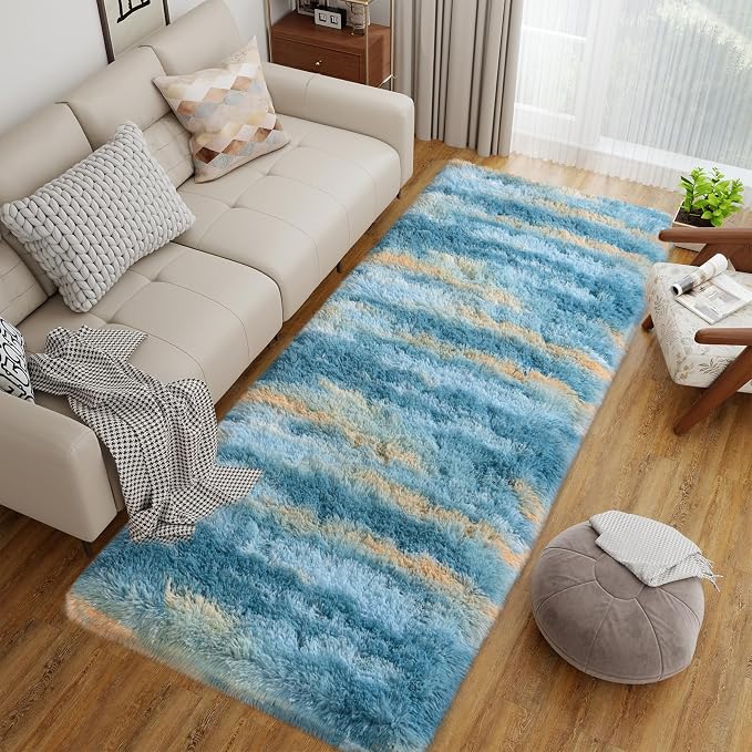 Dssimo 2x6 Abstract Runner Rug for Hallway Bedroom Bedside Living Room | Soft Fluffy Shag Upgrade Non-Slip Carpet for Kids,Girls Boys and Teens Decorations for Living Room Dorm Nursery Classroom