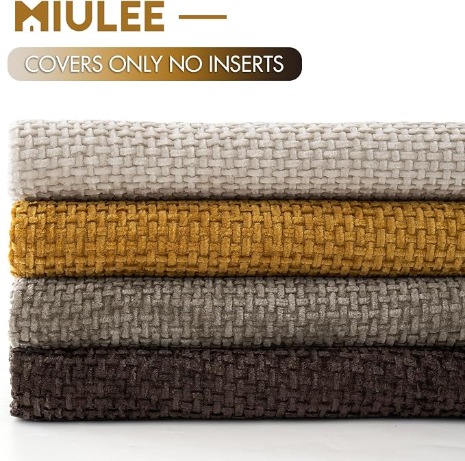 MIULEE Pack of 4 Couch Throw Pillow Covers 18x18 Inch Neutral Gold/Brown Soft Decorative Chenille Pillow Covers Farmhouse Accent Cushion Covers for Boho Fall Home Decor Sofa Bedroom Living Room