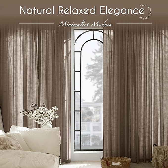 Chocolate Brown Linen Curtain 92 inch Length 2 Panels Set Back Tab Light Filtering Living Room Curtain Drapes Home Office Modern Minimalist Decor Farmhouse Boho Neutral Semi Sheer Curtain 92 inch Long