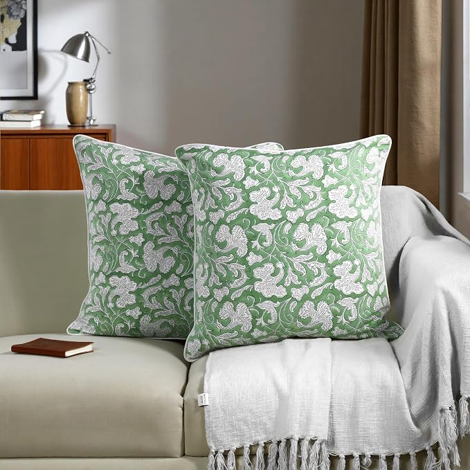 Ridhi Block Print Sage Green Pillow Cover 24" x 24" (Pack of 2) Decorative Couch Pillows for Living Room, Farmhouse Chic Boho Cute Outdoor Pillows Covers Gifts for Spring, Mother's Day