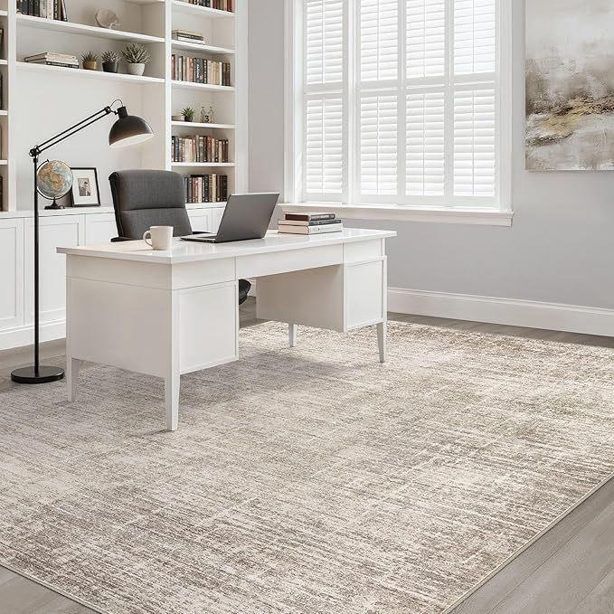 12x18 Rug for Living Room: Washable Large Neutral Brown Area Rug Abstract Soft Modern Stain Resistant Indoor Floor Non-Slip Carpet for Bedroom Nursery Kids Office Playroom Dining Room Under Table Home