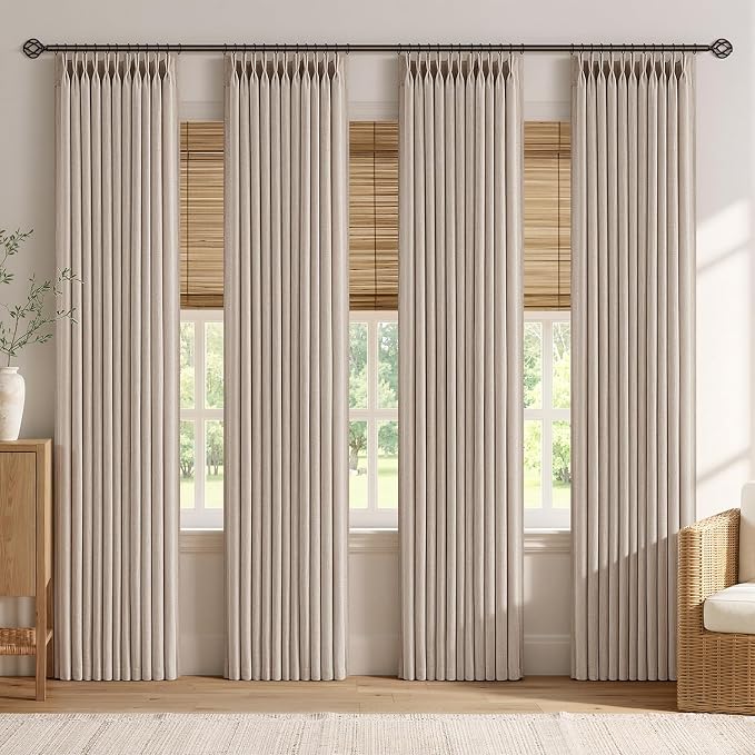 MIULEE 4 Panels Set Pinch Pleated Linen Curtains 84 Inches Long for Living Room Bedroom, Thick Linen Textured Memory Trained Drapes Pleat Back Tab Light Filtering Taupe Window Curtains with Hooks
