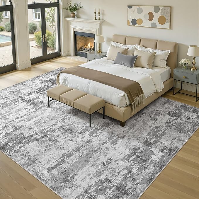 12x15 Area Rugs for Living Room, 12x15 Rug Washable High-Low Pile | Neutral Modern Abstract Carpet, Non Slip Lightweight Soft Made for Dining Room, Home Office Indoor Decor - Dark Gray