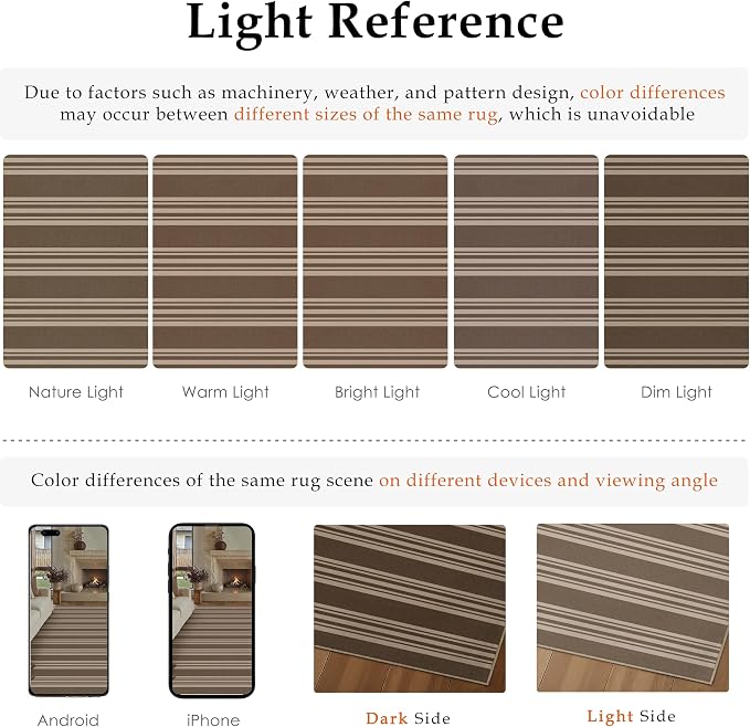 PureCozy Washable Kitchen Runner Rug 2x8 Striped Jute Look Non Slip | 2'6"x8 Brown Stripe Farmhouse Design, Indoor Outdoor Hallway Runner for Entryway, Laundry Room and Kitchen, Non Shedding