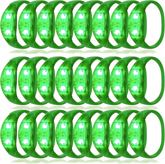 24 Pcs LED Glow Bracelets Sound Activated Music Control Light Up Bracelets for St Patty's Non Candy Goodie Gift Bag Stuffers Treats for Boy Girl For Birthday Party,Carnival,Concerts(green)