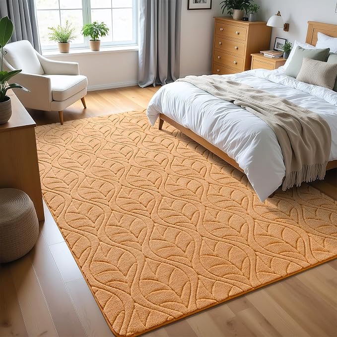 Macgace Ultra Soft Area Rug for Living Room, 5x7 Apricot Tan Shag Rugs | Washable Non-Slip Backing Medium Pile Modren Fuzzy Carpet for Kids Room, Girls Bedroom, Classroom, Dorm