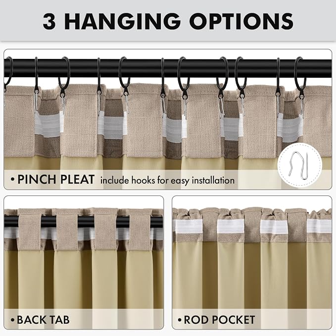 MIULEE 100% Blackout Linen Curtains 42 x 90 Inch Copper Brown 2 Panels | Thermal Insulated, Room Darkening Drapes for Bedroom Living Room, Back Tab Rod Pocket Pinch Pleated, Solid Luxury Decor