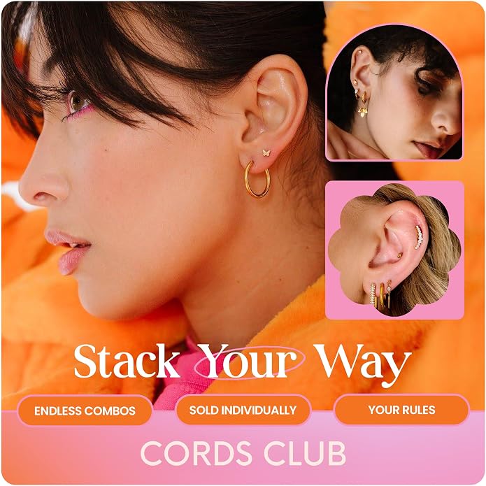 Cords Club Bar Flat Back Stud – ASTM-F136 Implant Grade Titanium - Push Pin Design for Sensitive Ears (Single Earring)
