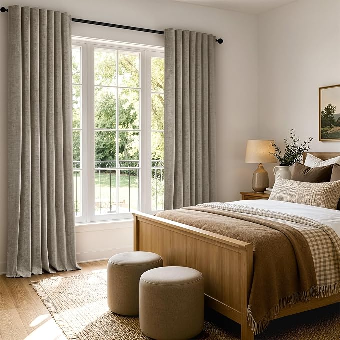 MIULEE 100% Blackout Linen Curtains 42 x 72 Inch Faux Linen 2 Panels | Thermal Insulated, Room Darkening Drapes for Bedroom Living Room, Back Tab Rod Pocket Pinch Pleated, Solid Luxury Decor