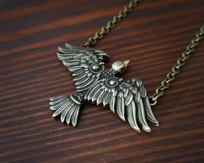 Baldur Jewelry - Viking Raven Crow Bird Necklace - Celtic Norse Odin Bird Raven Hugin Munin Pendant Necklace - Raven Wings Necklace - Raven Jewelry - Raven Skull Pendant - Raven Gifts