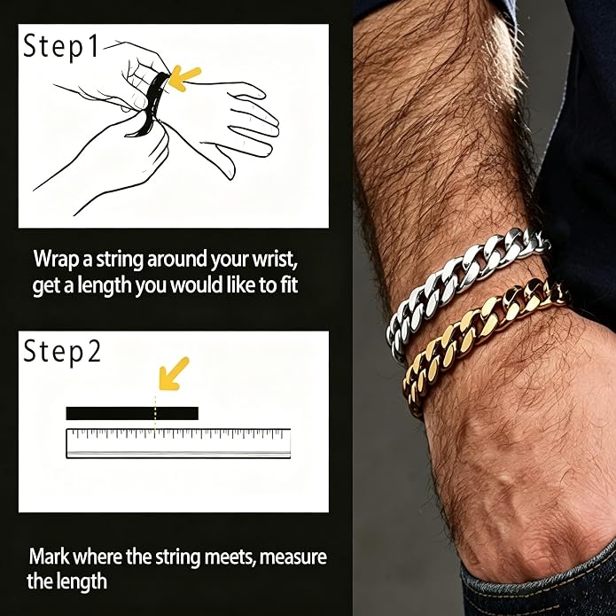 Stainless Steel Cuban Link Bracelet for Men - Gold/Silver Plated Miami Curb Chains Bracelet - Cuban Hand Chain Wrist Bracelet Hip Hop Jewelry, 9mm/11mm Width, 7.5"/8.3"/9"