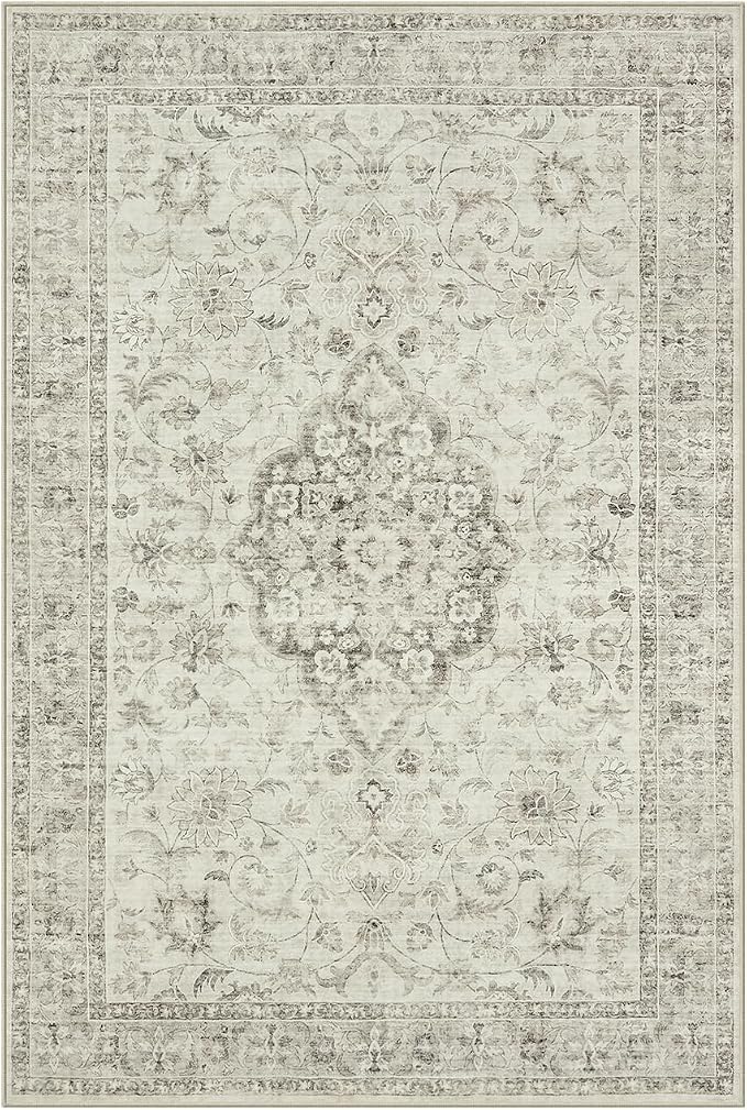 LIVEBOX Washable Rug 2x3 Kitchen Mats for Floor Entryway, Non Slip Front Door Mat for Bathroom Hallway, Boho Low-Pile Small Carpet Farmhouse Throw Indoor Rugs for Bath Sink, Taupe