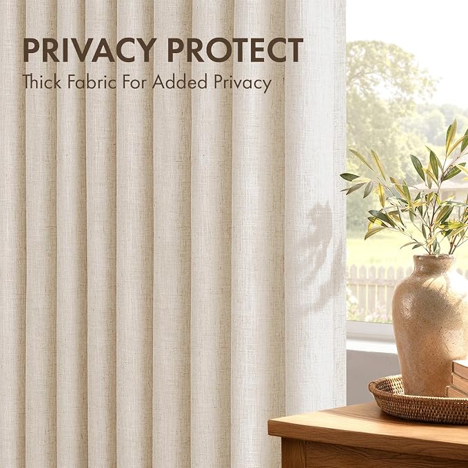 MIULEE 4 Panels Set Pinch Pleated Linen Curtains 90 Inches Long for Living Room Bedroom, Thick Linen Textured Memory Trained Pleat Drapes Back Tab Light Filtering Brich Window Curtains with Hooks
