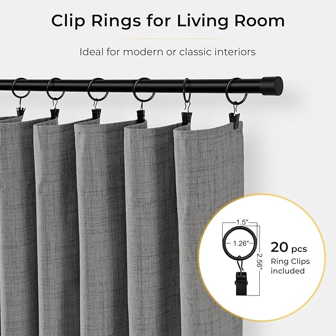 INOVADAY Blackout Curtains, 2-Panel Linen Textured 100% Thermal Insulated Room Darkening Sun Blocking Drapes for Bedroom, Nursery, Living Room + 20 Curtain Ring Clips - Dark Grey, 50''W x 72''L
