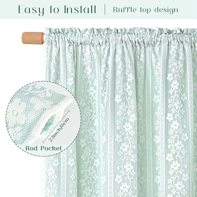 ASPMIZ Linen Kitchen Tier Curtains 24 Inch Length, Double Layered Kitchen Curtains 2 Panel Sets Rod Pocket Short Window Curtain, Farmhouse Window Treatment Curtain for Bathroom, Cafe, Mint Green