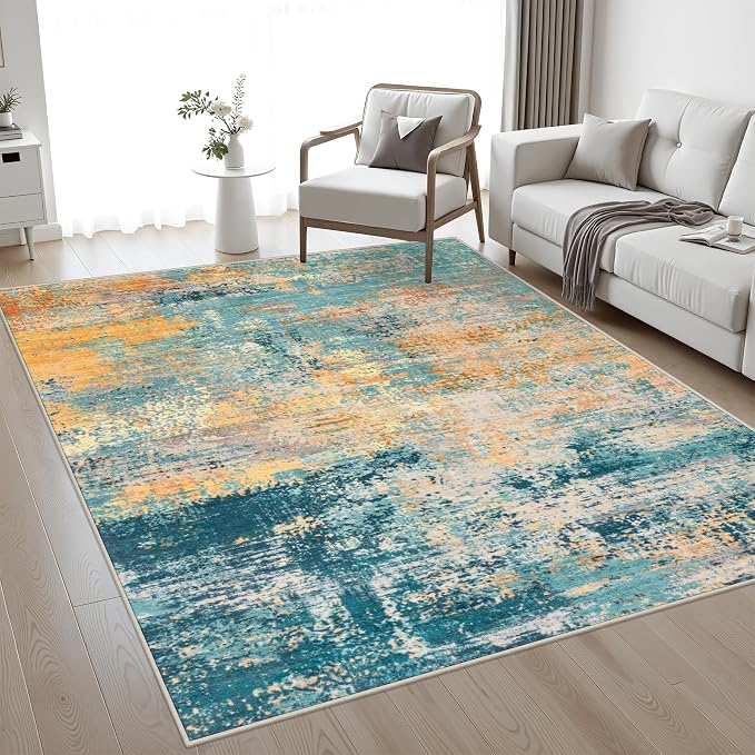 5x8 Area Rug Living Room Rug: Washable Modern Abstract Soft Thin Rug Indoor Floor No Slip Carpet for Bedroom Dining Room Farmhouse Nursery Home Office - Rosy Haze