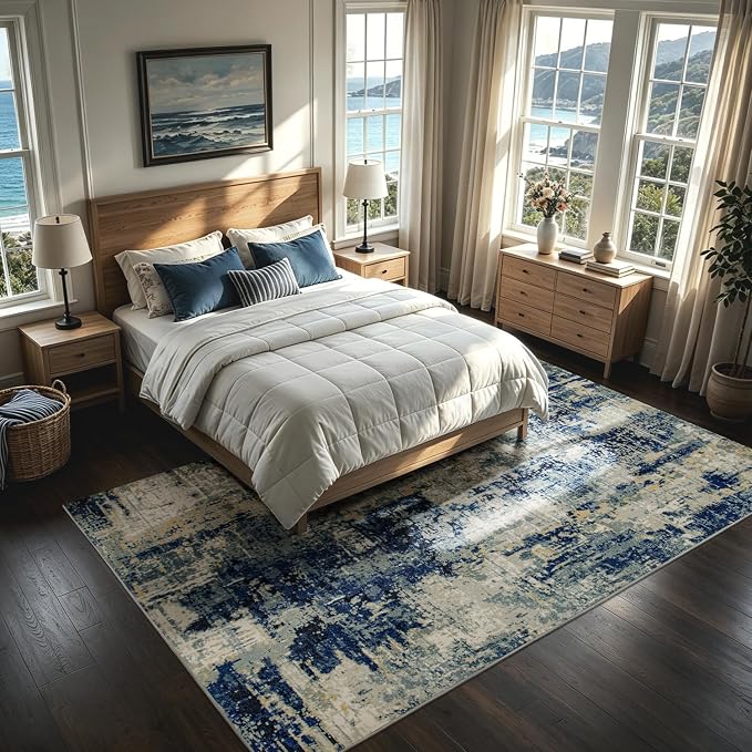 Washable Rugs 8x10 Area Rugs for Living Room- Modern Abstract Rugs for Bedroom,Dining Room,Large Soft Low Pile Carpet with Non Slip Rubber Backing,Neutral Accent Under Table Rug for Nursery