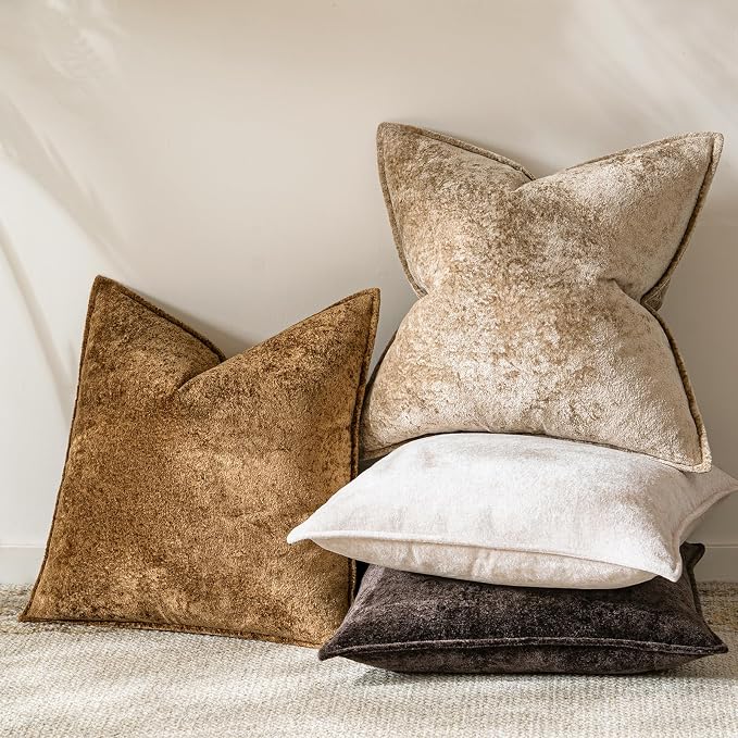 a moment Throw Pillow Covers 22X22 Inch 4 Packs,Soft Velvet Decorative Pillow Cases with 3D Ice Flower,Texture Modern Accent Cushion Covers for Sofa Couch Home Decor Modern Neutral
