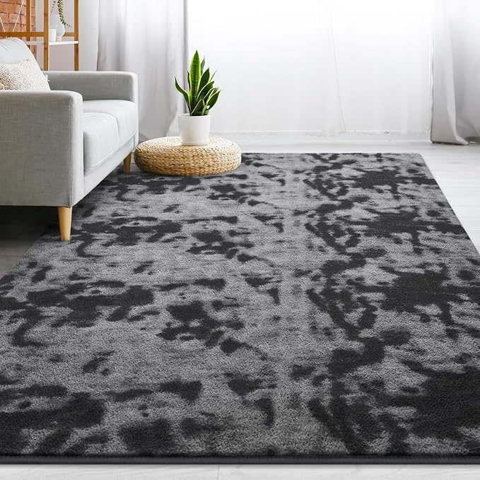 Gifeas Large Ultra Soft Modern Area Rugs for Living Room Bedroom, 4x6 Feet Tie-Dyed Dark Grey Thickened Memory Foam Indoor Carpets, Non-Slip Comfy Rug for Boys Girls Nursery Room Home Decor