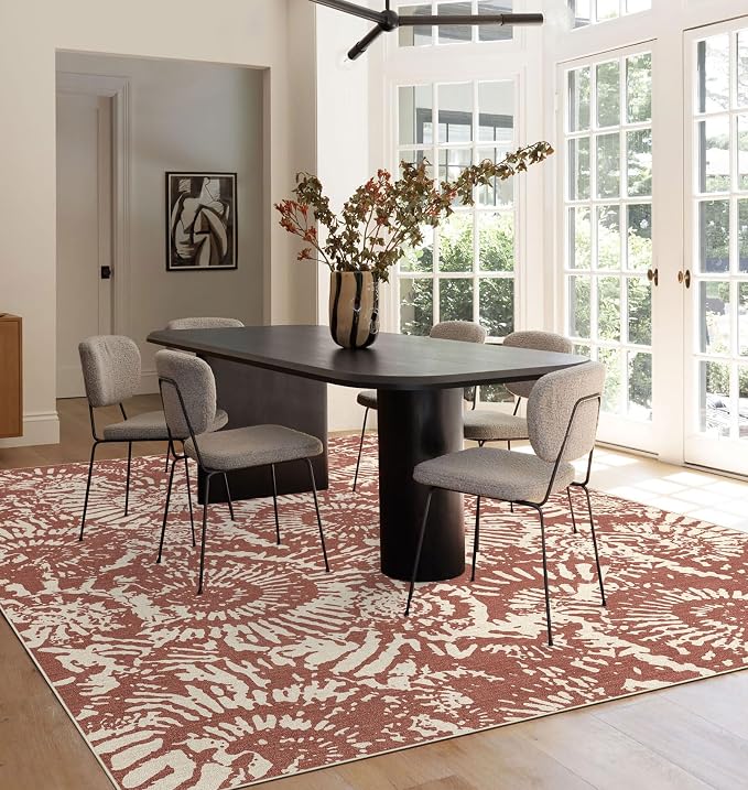 BLISSA Boho Living Room Rug - 8x10 Soft Washable Bedroom Area Rug Non-Slip Low-Pile Terracotta Modern Farmhouse Rugs for Living Room Bedroom Nursery Foyer Dining Room Rugs Under Table Large Carpet