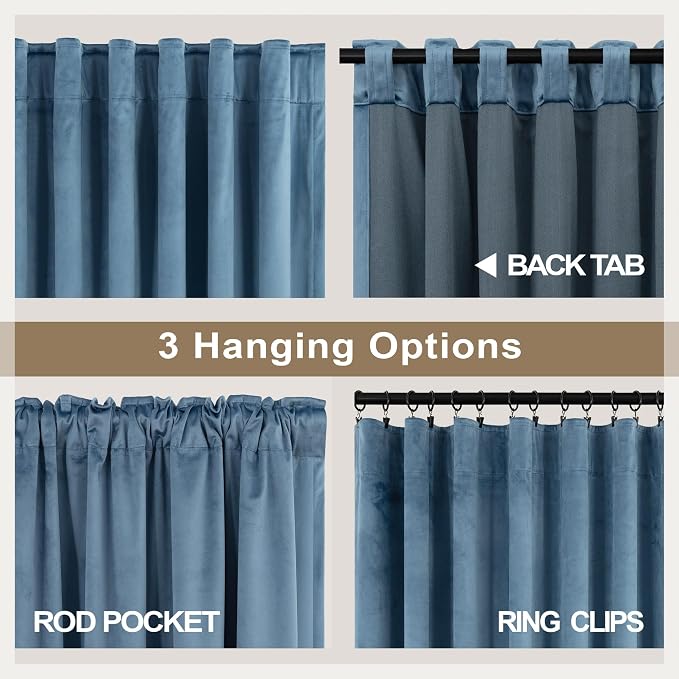 Light Blue Velvet Curtains 108 Inches Long 2 Panels for Living Room Rustic Thick Luxury Insulating Soundproof Darkening Curtain for Bedroom Patio Door 108 in Length Dusty Chambery Slate Blue Grey Gray
