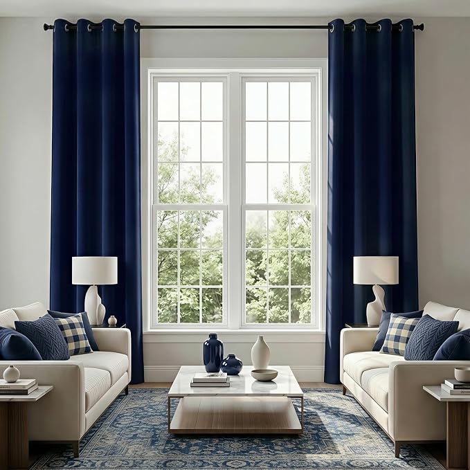 KOUFALL Navy Blue Curtains 102 Inches Long for Livingroom,2 Panels Grommet Sun Heat Light Blocking Curtains for Bedroom Dining Room,8.5 FT,Dark Blue
