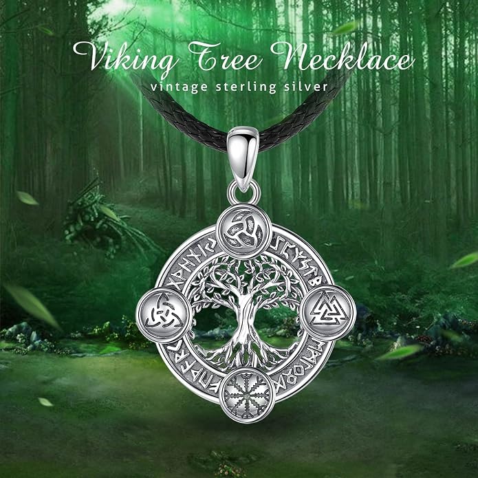 Vito 925 Sterling Silver Viking Necklace for Women Men, Viking Dragon/Wolf/Horse/Tree of Life Pendant Norse Amulet Nordic Jewelry for Men
