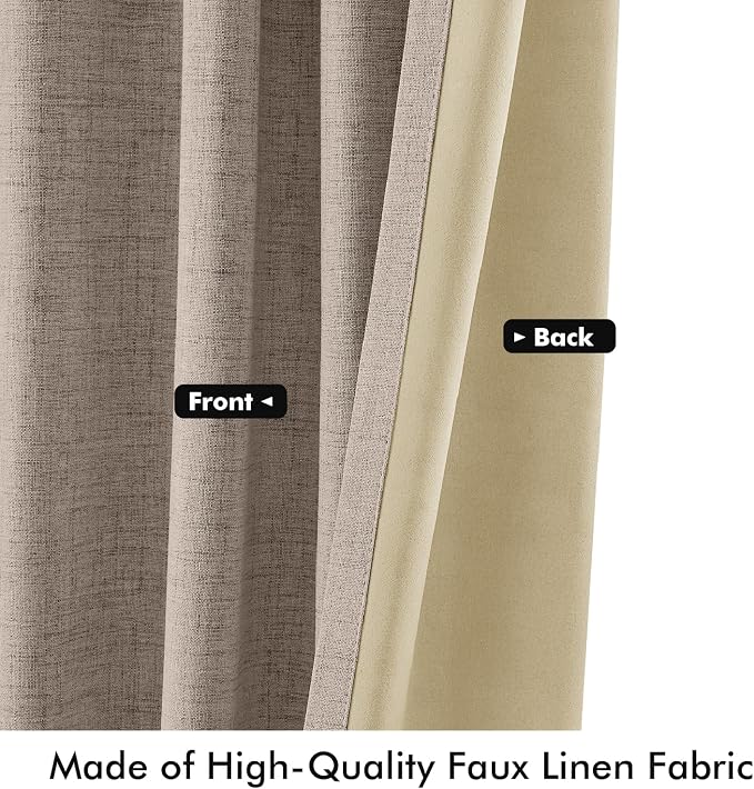 MIULEE 100% Blackout Linen Curtains for Bedroom 42 x 90 Inch 2 Panels | Thermal Insulated, Room Darkening Drapes for Living Room, Back Tab Rod Pocket Pinch Pleated, Solid Luxury Decor