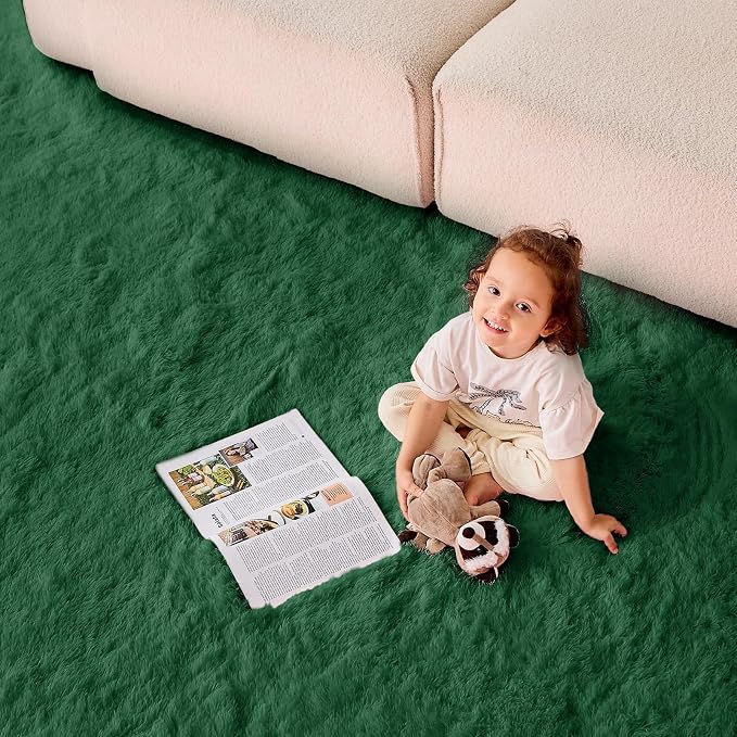 OPPODREAM 8x10 Forest Green Rugs for Bedroom, Ultra-Soft Fluffy Area Rugs for Living Room, 8 x 10 Shag Carpet for Nursery, Kids, Girl, Boy, Baby, Plush, Fuzzy, Shaggy, Cute Home Decor