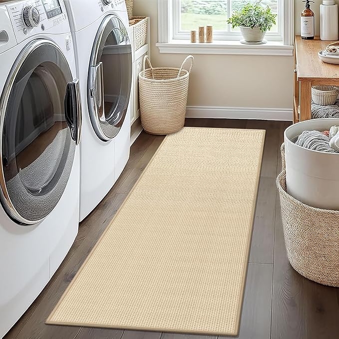 7ft Jute Braided Rug Runners for Hallways Non Slip, Water Absorbent Runner for Kitchen Floor, Beige Laundry Rugs Entryway Runner Non Skid