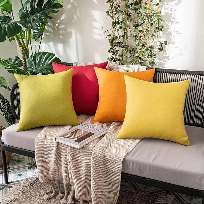 MIULEE Pack of 2 Decorative Outdoor Solid Waterproof Throw Pillow Covers Faux Linen Garden Farmhouse Cushion Cases for Summer Patio Tent Balcony Couch Sofa 18x18 Inch Pumpkin Orange